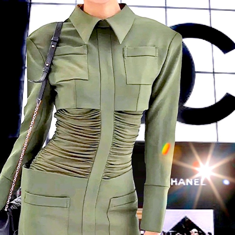 Army Cape Designer Mini Dress. - Picture 5 of 17